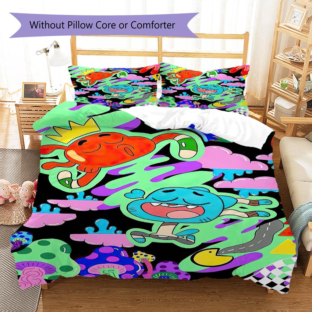 Gumball Amazing World Pattern Bedding Quilt Set Quilt Cover Pillowcase Home Decoration Gift (1 * Duvet Cover + 2 * Pillowcase, Without Core)