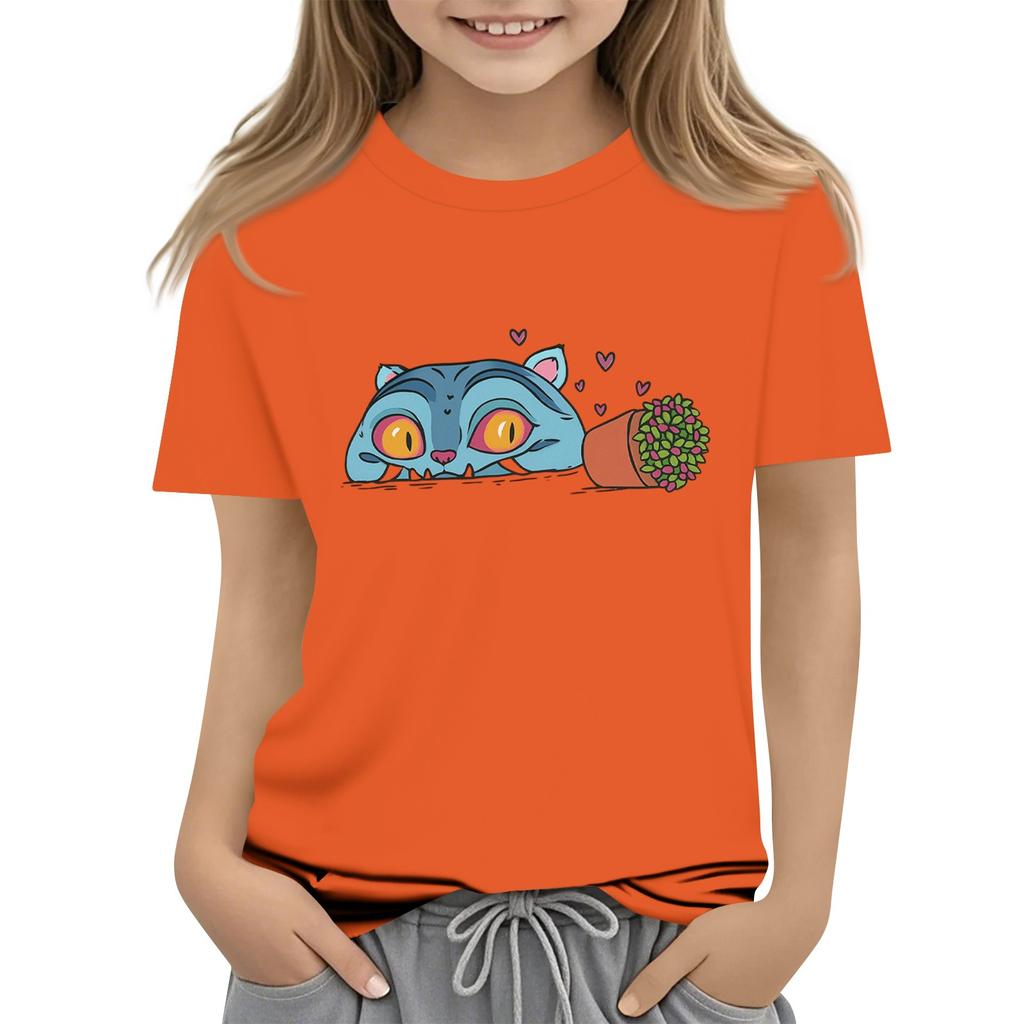 Boys Girls Round Neck Casual Printed Short-sleeved T-shirt Top