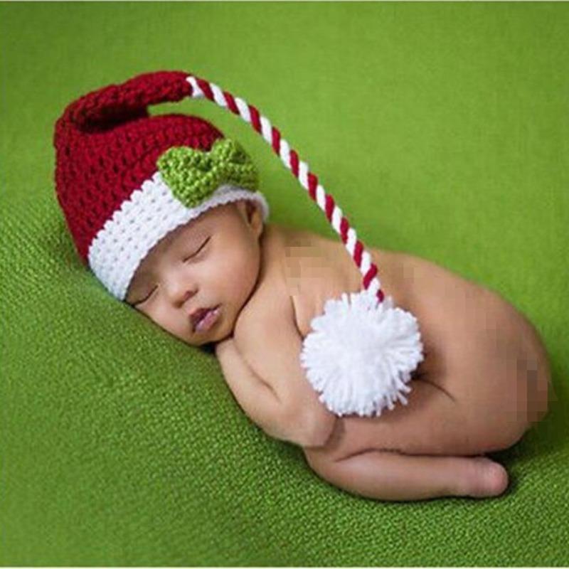 New wool hand-knitted children's photography long tail hat, newborn cartoon sweater hat, Christmas long hat