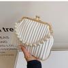 Fashion Chain Pleated Girl Crossbody Simple Pure Color Pearl Girl Shoulder Bag Hundred Ladies Shell Handbag Metal Decoration PU
