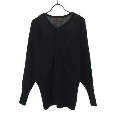 90s Old Long Sleeve V Neck Knit M Black Sweater Women Used
