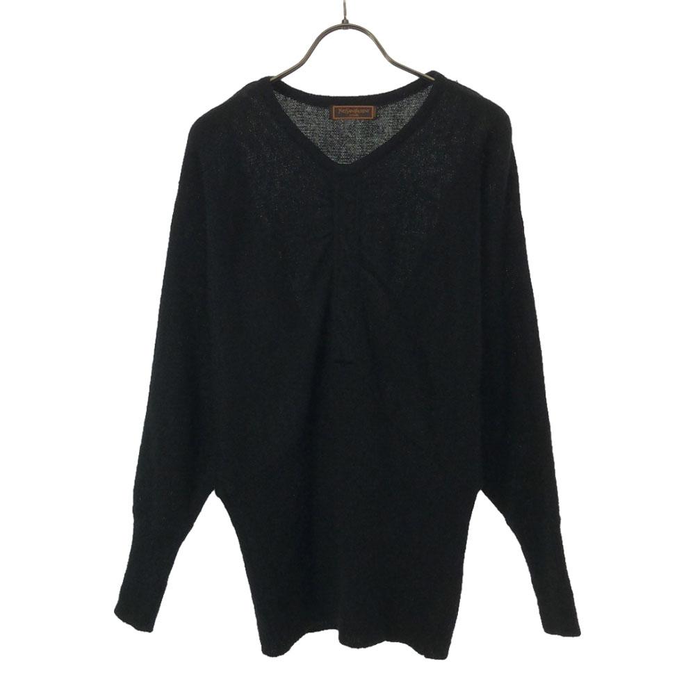 

YVES SAINT LAURENT 90s Old Long sleeve V neck knit M black sweater Women Used