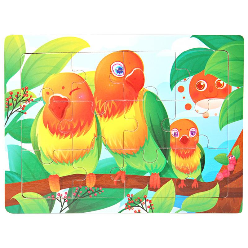 12piece Wooden Jigsaw Puzzle Cartoon Animal Parent-child Theme Puzzles Game Kids Montessori Educational Toys for Children Gifts