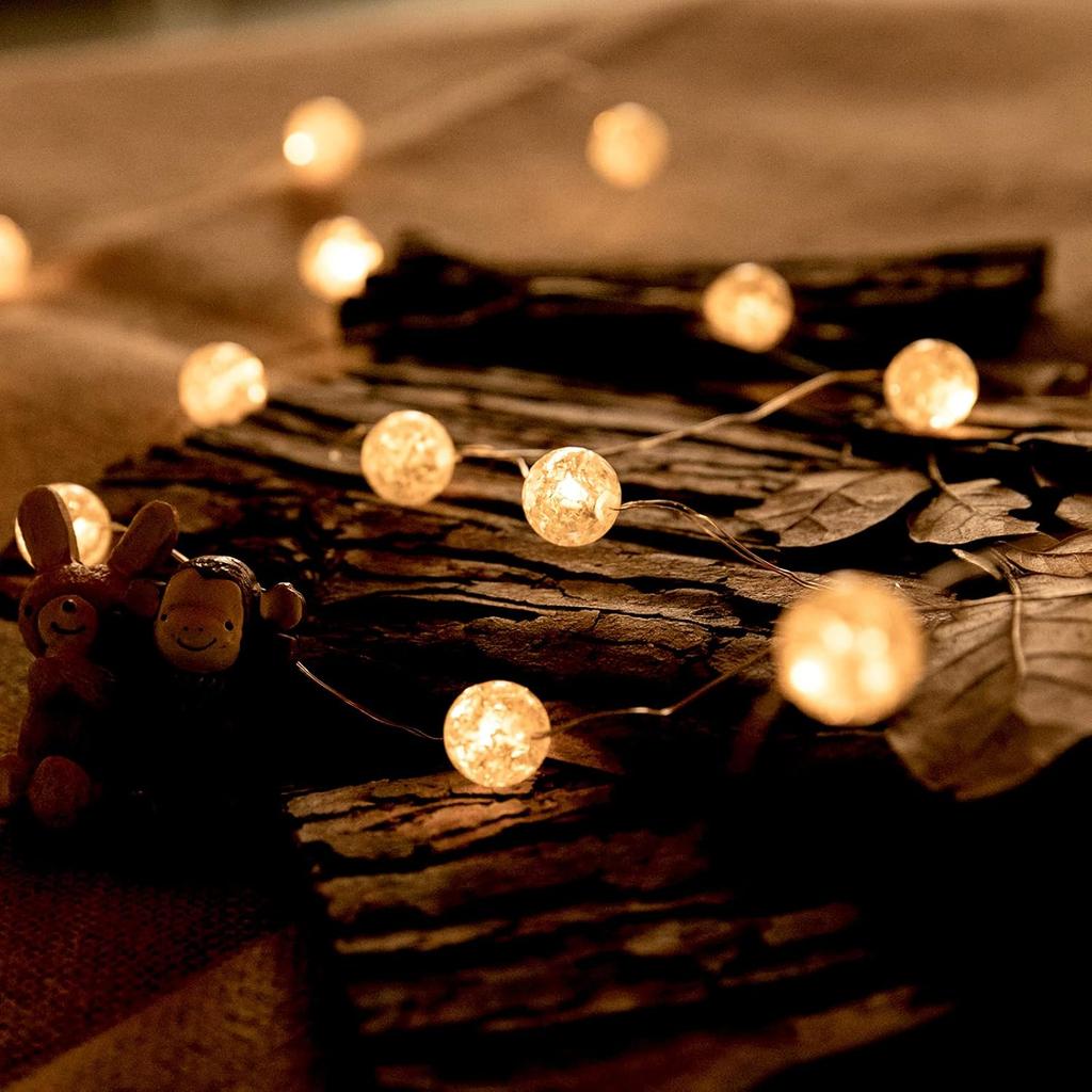 Globe String Lights for Bedroom, Decorative Lightning, Christmas Lights, Crystal Crackle Ball Lights 10Ft 30 LED Soft White Battery Operated Fairy
