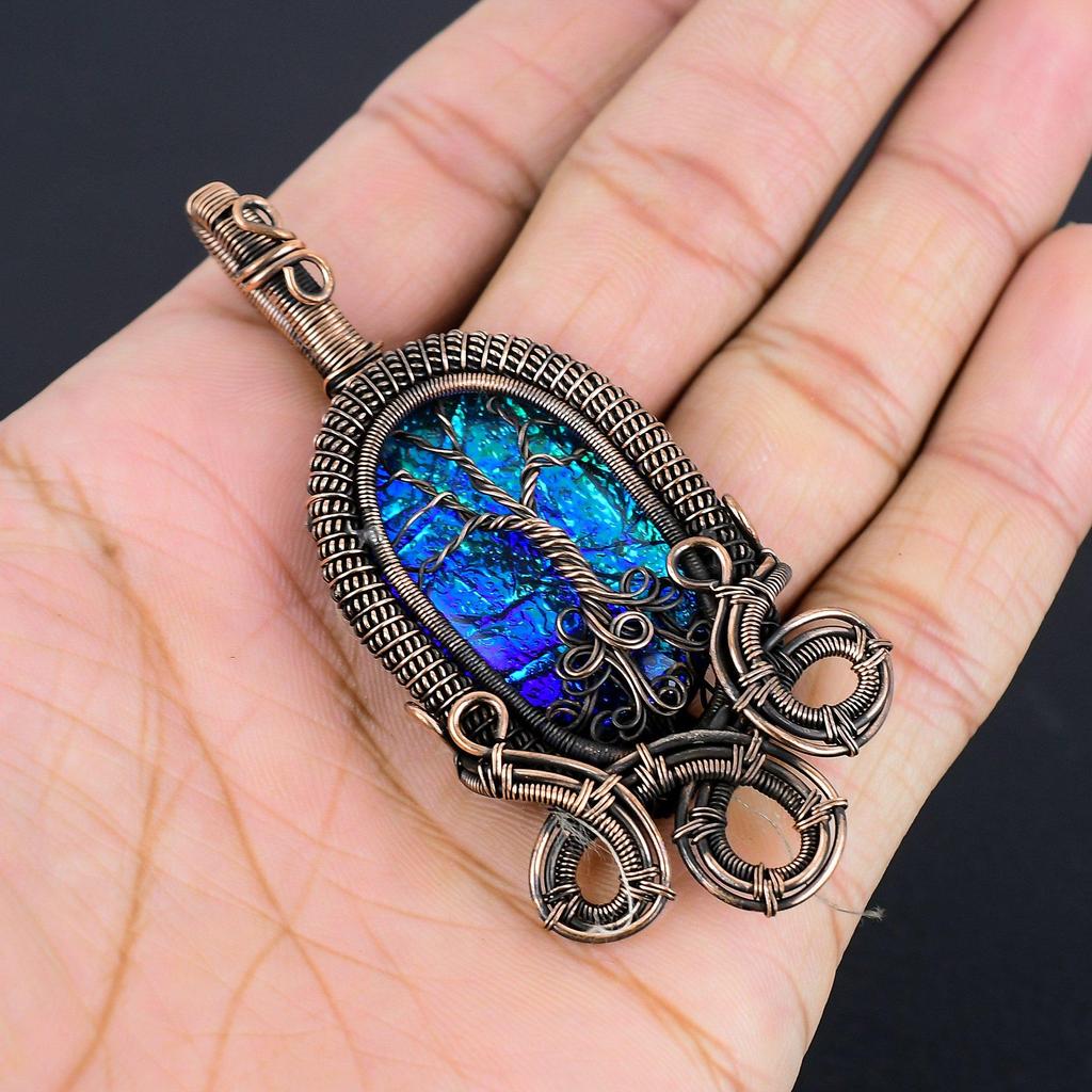 Australian Triplet Opal 999 Copper Wire Wrapped Pendant, Handmade Gemstone Jewelry Pendant Gift For Birthday