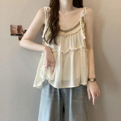 Summer Resort-Style Loose Ruffle Camisole - Sleeveless French Sweet Doll Top