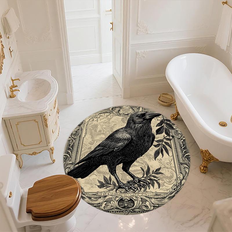 Vintage Border Crow,Round Area Rug,Carpet Rug for Living Room Bedroom Sofa Playroom Decor,Non-slip Floor Mat