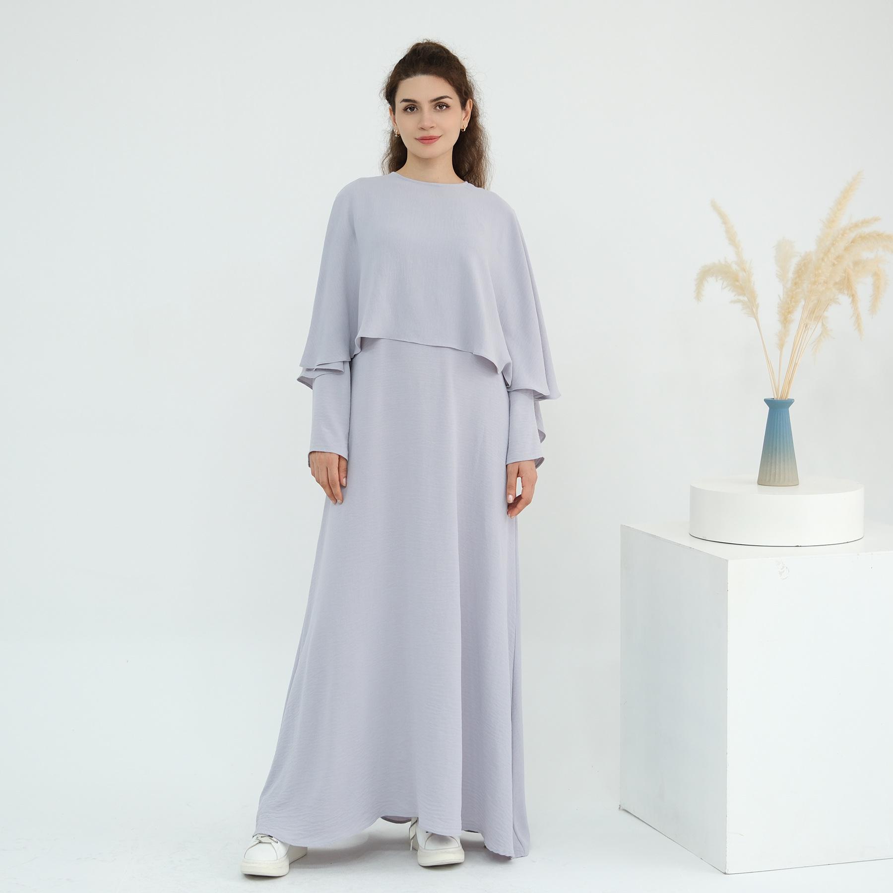 Elegant Long-Sleeve Dress Cloak Two-Piece Set - 1001 Small серый