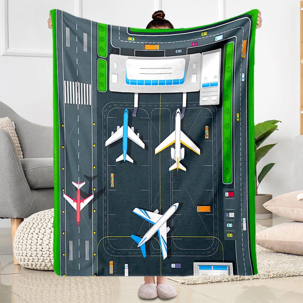 Airport Runway Design Flannel Blanket - Soft and Suitable for Sofas, Beds, Offices, Travel, All Seasons, and The Best Gift for The Holidays.