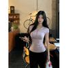 Women's American Retro V-Neck Button-Up Slim-Fit Cropped T-Shirt - 2025 Summer Edition
