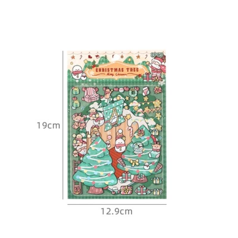 4Set Exquisite Christmas Eve Three-Dimensional Landscaping Handbook Stickers Cute  Creative Diy Decoration Stickers Gifts
