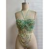 Beachwear Pearl Body Chain Summer Cover Up Elegant Beaded Halter Top  for Women
