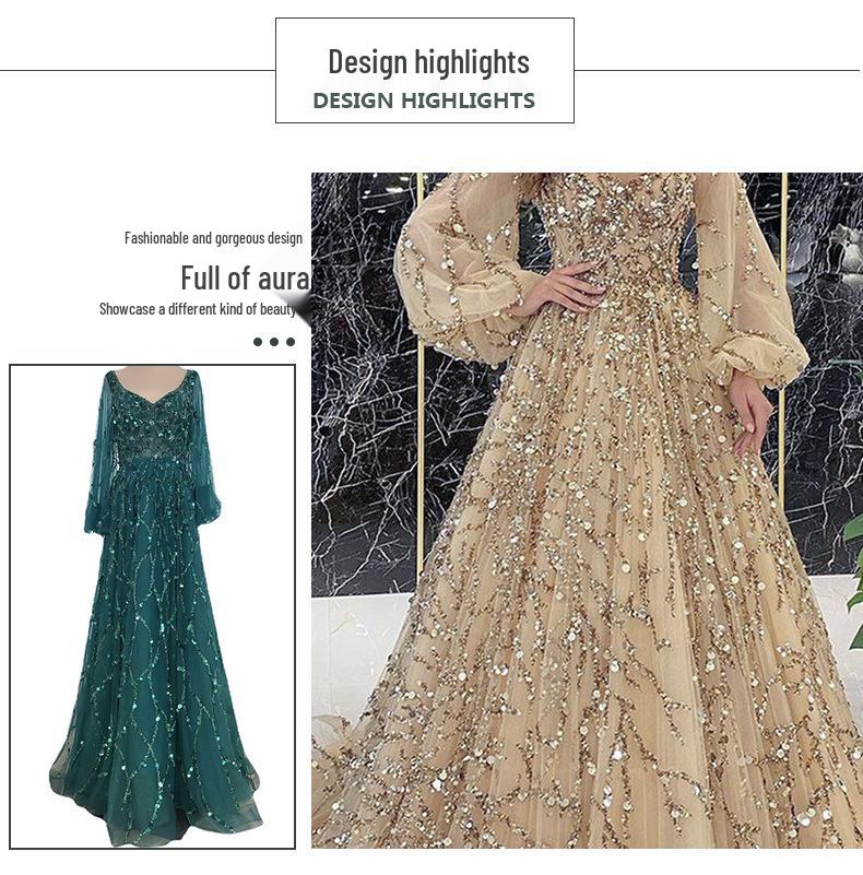 2025 Luxurious Gold Beaded Evening Gown - Sexy Socialite Queen