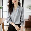 2026 Spring Women's High-End V-Neck Satin Chiffon Shirt - Elegant Mature Style for Autumn Commute