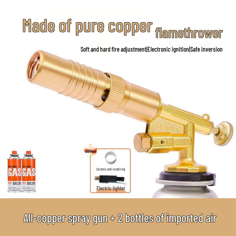 All Copper Flame Torch for Gas Cartridge - Handheld Blowtorch for Pig Hair Removal