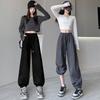 Grey sweatpants women's spring and autumn new high waist wide legs thin sweatpants small casual tied feet Harlan pants