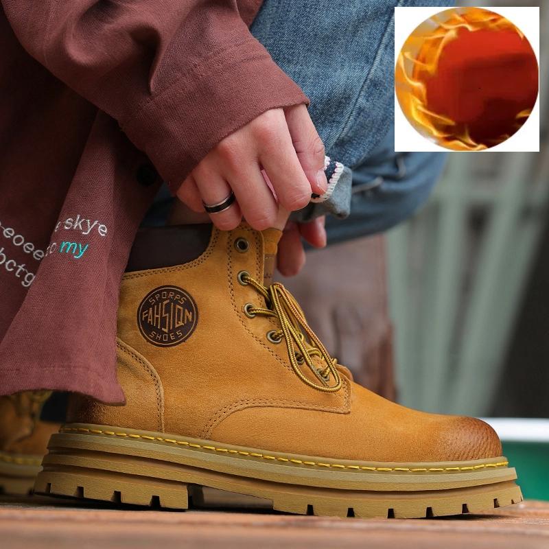 Mode Stiefel Herren High Top Stiefel Herren Lederschuhe Wintermode Plüsch Warme Schuhe Outdoor Damen Schnürstiefel Rutschfest Knöchelstiefel Männlich