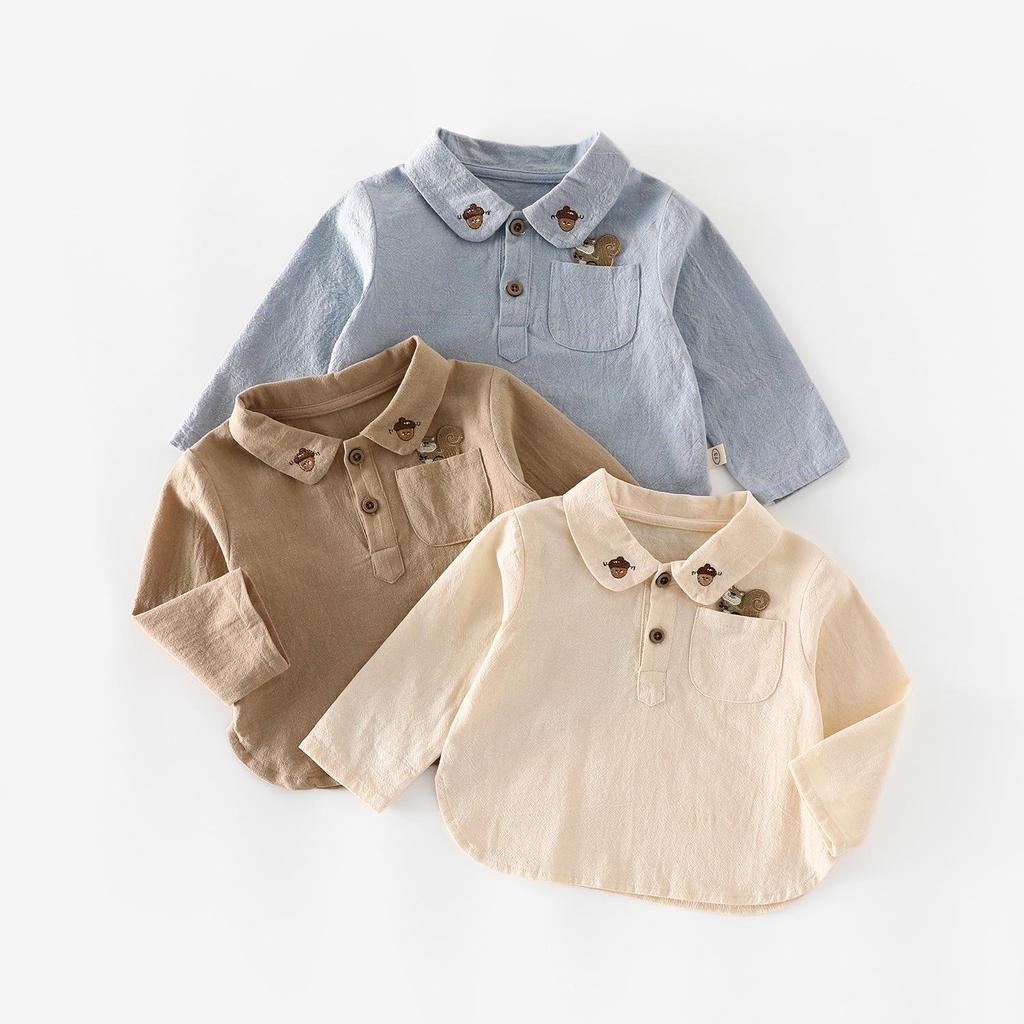 New Autumn 2025 Boys' Embroidered Squirrel Shirt: Stylish Korean-Style Top for Kids