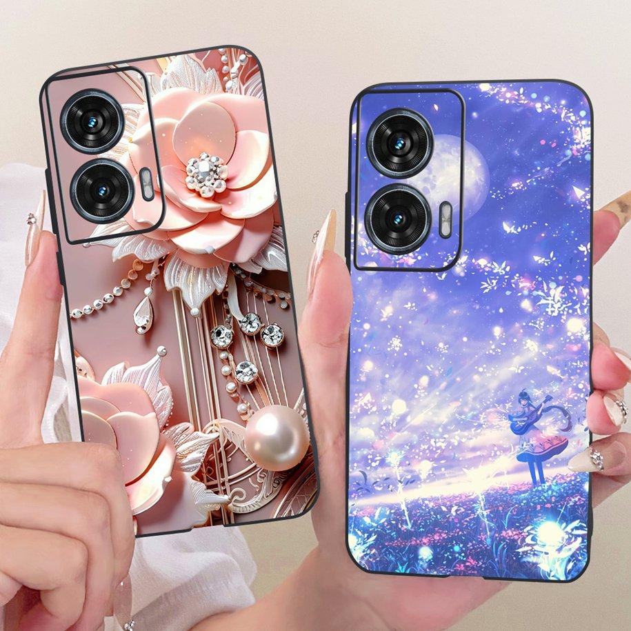 Hülle Für Motorola Edge 50 Fusion Cover XT2429-1 Beliebte Blume Weiche Schwarze Silikon Handyhüllen Für Motorola G96 5G MotoG96 Funda