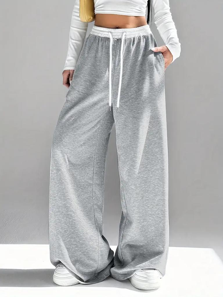 Women Street Hip Hop Style Printed Pocket Loose Casual Wide Leg Long Pants