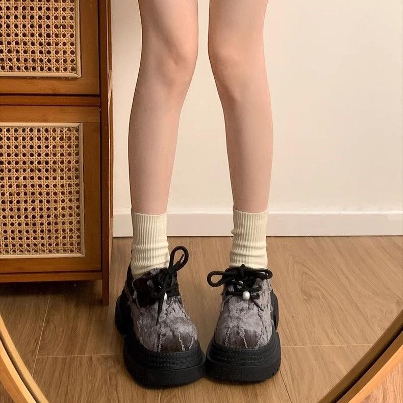 Big Head Lace-up Small Leather Shoes Women's 2025 Spring New Small Platform Women's Shoes Fashion Heightening Loafers