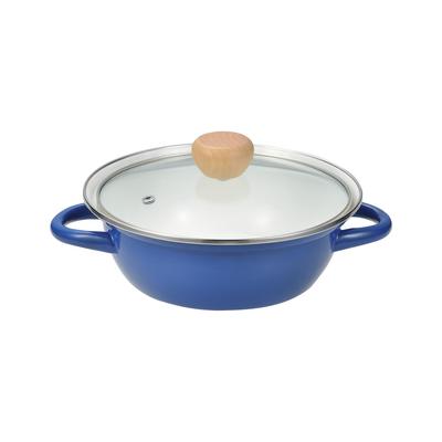 Pearl Metal 18cm Enameled Tabletop Induction with Glass for Perfect Fit HB-6996, Pot, Compatible, Lid, 1-2 People, Blue,