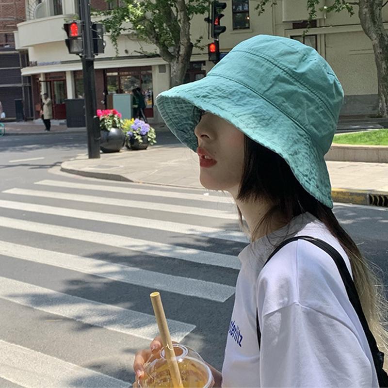 Solid Color Women Fisherman Hat Summer Thin Folding Wide Brim Bucket Hats For Girl Ladies Outdoor UV Protection Sun Hat