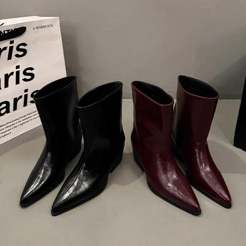 Fashion Winter Thick Heel Pointed Toe Woman Knee-High Boots Ladies Elegant Slip On Long Booties botas de inverno feminina 2025