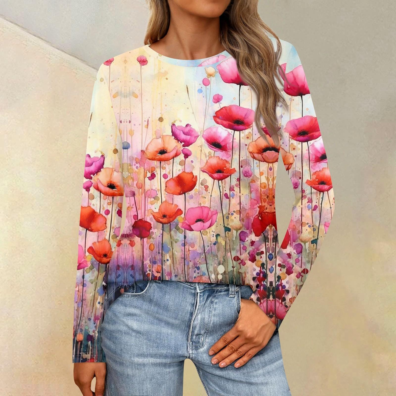 

Женская мода повседневная с длинным рукавом и круглым вырезом XL красный