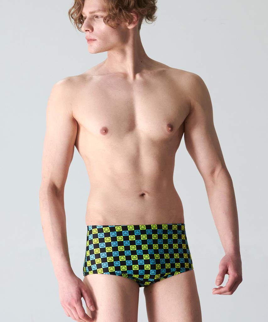 Jeteseu Men'S Hydro Active Square Short Boxer Short Indoor Swimsuit Smile Check M3A615