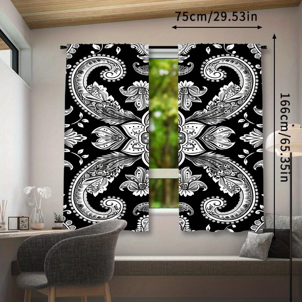 2pcs   Black Floral Curtains   Bohemian Mandala Flowers Decorative Window Drapes   Rod Pocket Window Treatment   For Bedroom Living