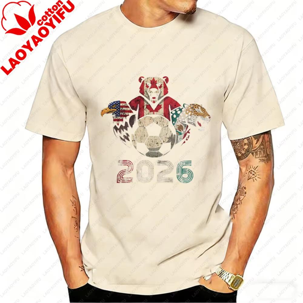 2026 USA Canada Mexico Soccer T-Shirt Cotton Shirt Tribal & Flag Graphic Tee, Ideal Gift for North Football Fans 2026 FIFA World Cup Shirt Streetwear