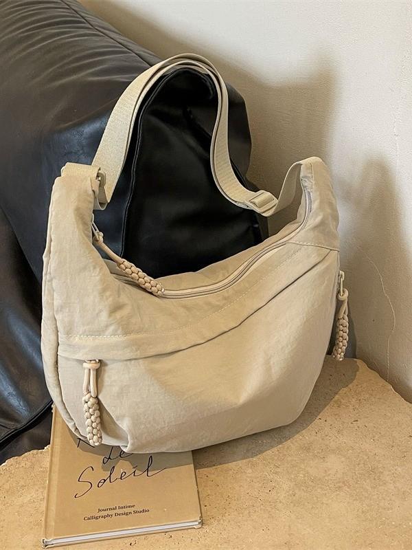 Casual Large Capacity Canvas Shoulder Bag With Zipper For Daily Use