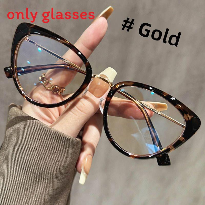 

Vintage Cat Eye Glasses For Women With Blue Light Blocking Pc Lenses Stylish Frame For Adults Tortoise Gold
