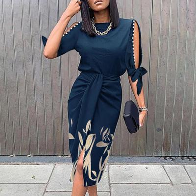2024 Lady Dress Sexy Hollow Out Short Sleeve Party Dress Women Elegant O Neck Folds Knee-Length Bodycon Dress for Daily Wear
