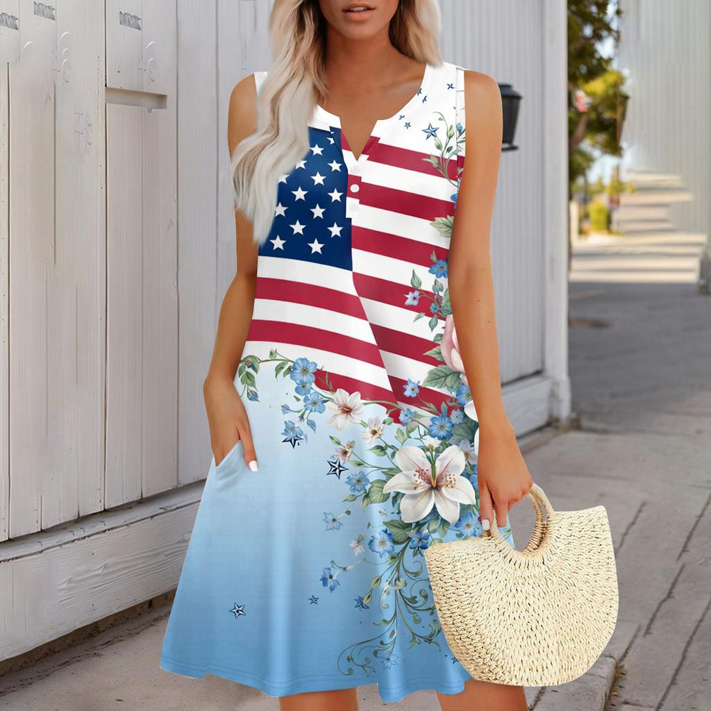 Women's Fashionable Casual Independence Day Print Dress
