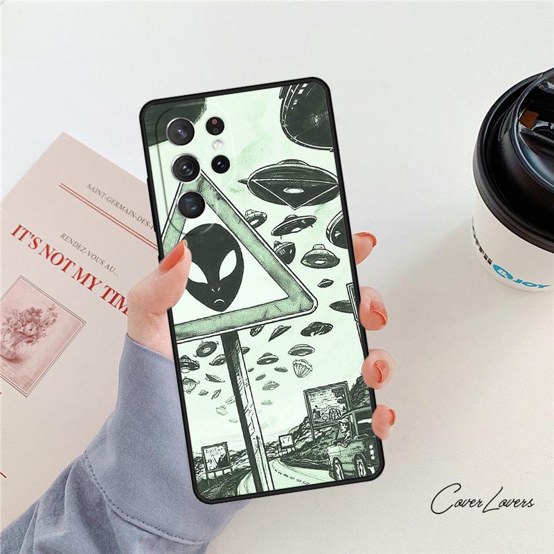Alien Martian Humans Arent Real phone case For Samsung Galaxy S24 S25 S23 S22 Ultra Note 10 20 Plus S20 S21 FE Cover