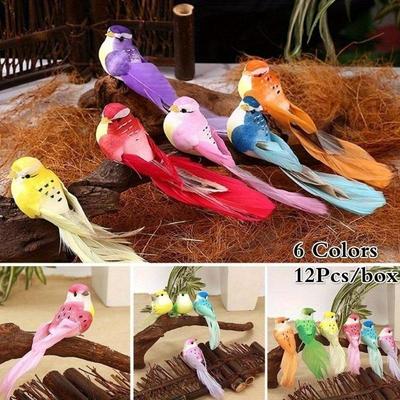 12 pz/scatola Simulazione di Uccelli Artificiali Giardinaggio Decorazione di Ornamenti per Uccelli Domestici