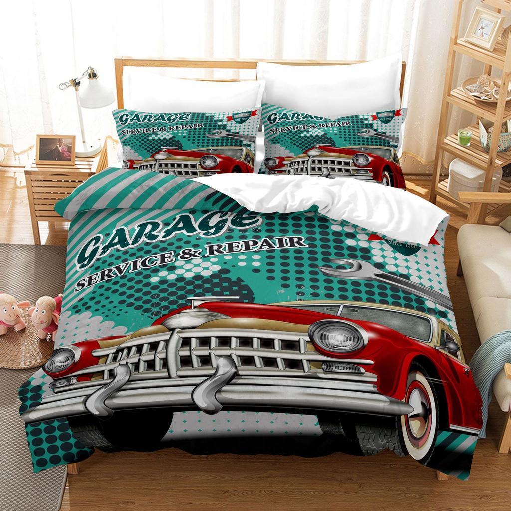 3pcs Bedding Set Hand Drawn Cars Print Duvet Cover Set Single Double King Size Bed Set for Adult Home Bedroom with Pillow Case