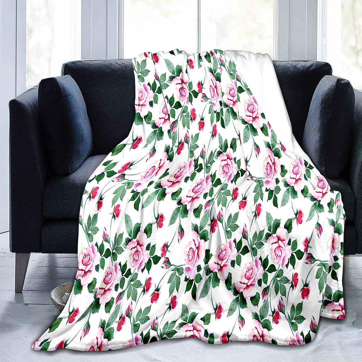 Garden Flower Fleece Flannel Throw Blanket Spring Botanical Floral Nap Blanket for Home Office Couch Bed Sofa Chair Travel Decor 75x90cm