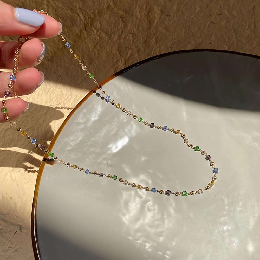 Simple Mix Color Acrylic Crystal Beads Choker Retro Men Hip Hop Necklace Fashion Party Jewelry Accessories Gifts