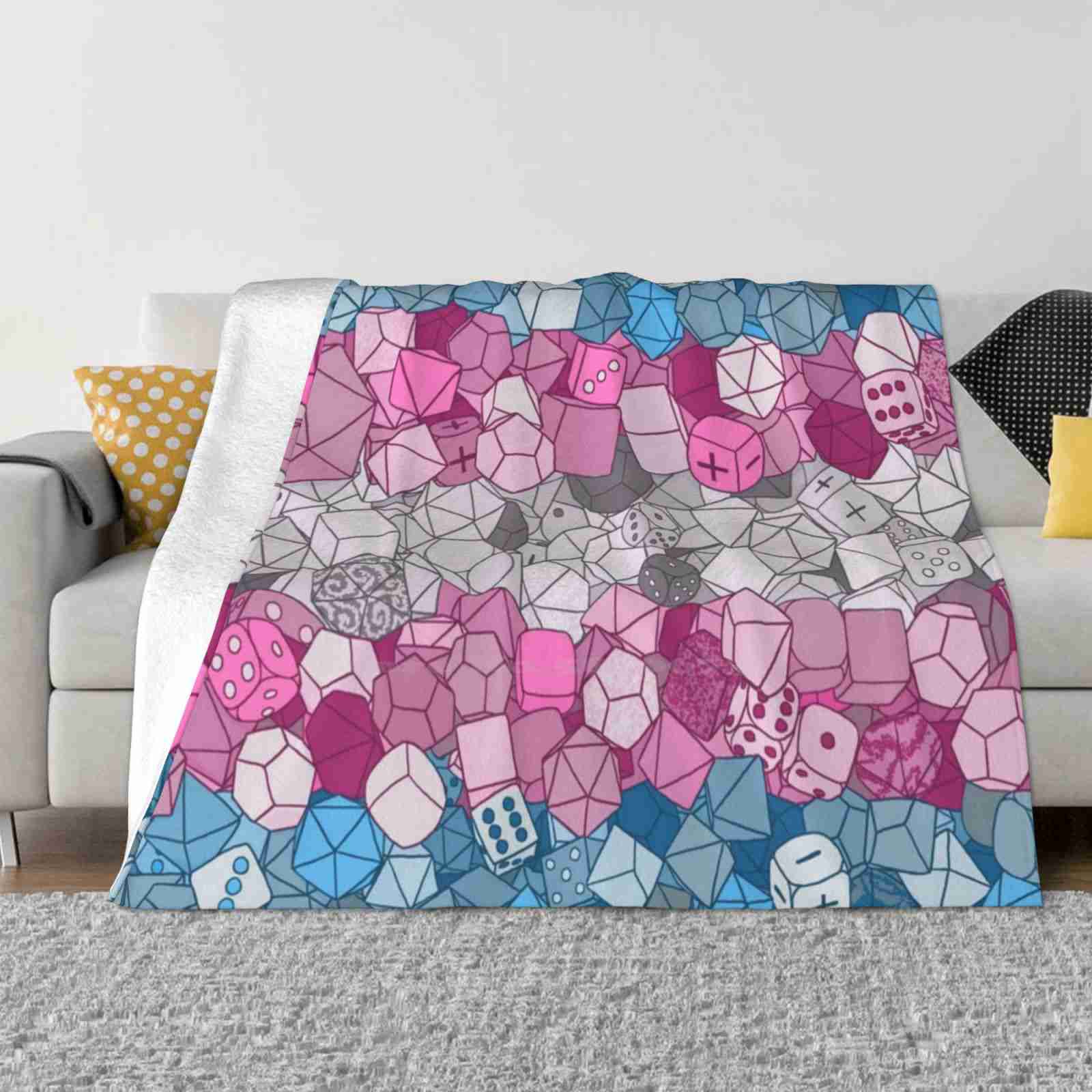 Trans Pride Rpg Dice Fashion Soft Warm Flannel Blanket Lgbtqa Queer Pride D20 Dice Rpg Tabletop Gaming D6 D8 D12 D100 30x40in