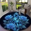 [Enchanted Azure Rose Petal Printed Carpet] Durable Home and Office Round Rug, Kitchen Farmhouse Decorative Floor Mat