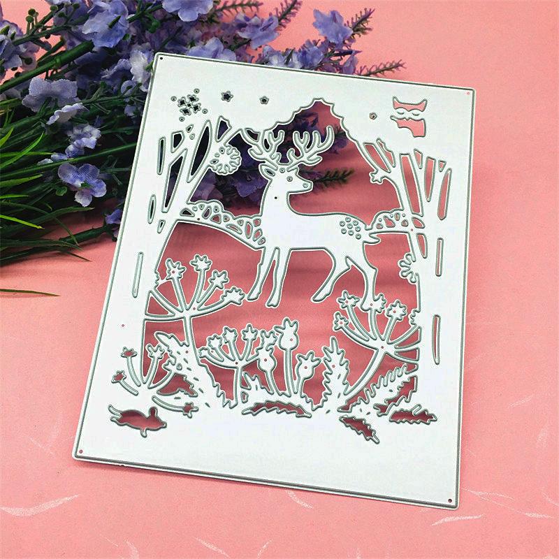 Jelen v lese v noci Styl designu Řezací nástroje na kov DIY Scrapbooking Embossování Šablona Papír Craft Album Šablona