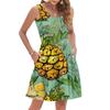 Women's Summer Fashion Casual V-Neck Pleated Stitching Hawaiian Floral Print Sleeveless Pocket Vest Dress