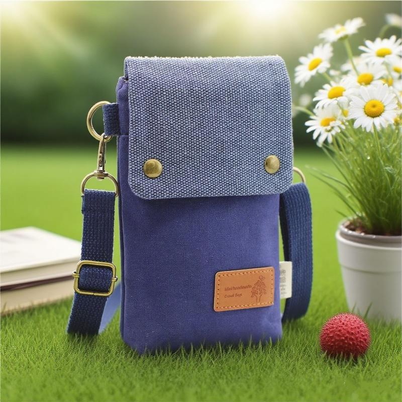 Women's Canvas Crossbody Phone Bag Color Block Triple Layer for Stylish Mobility