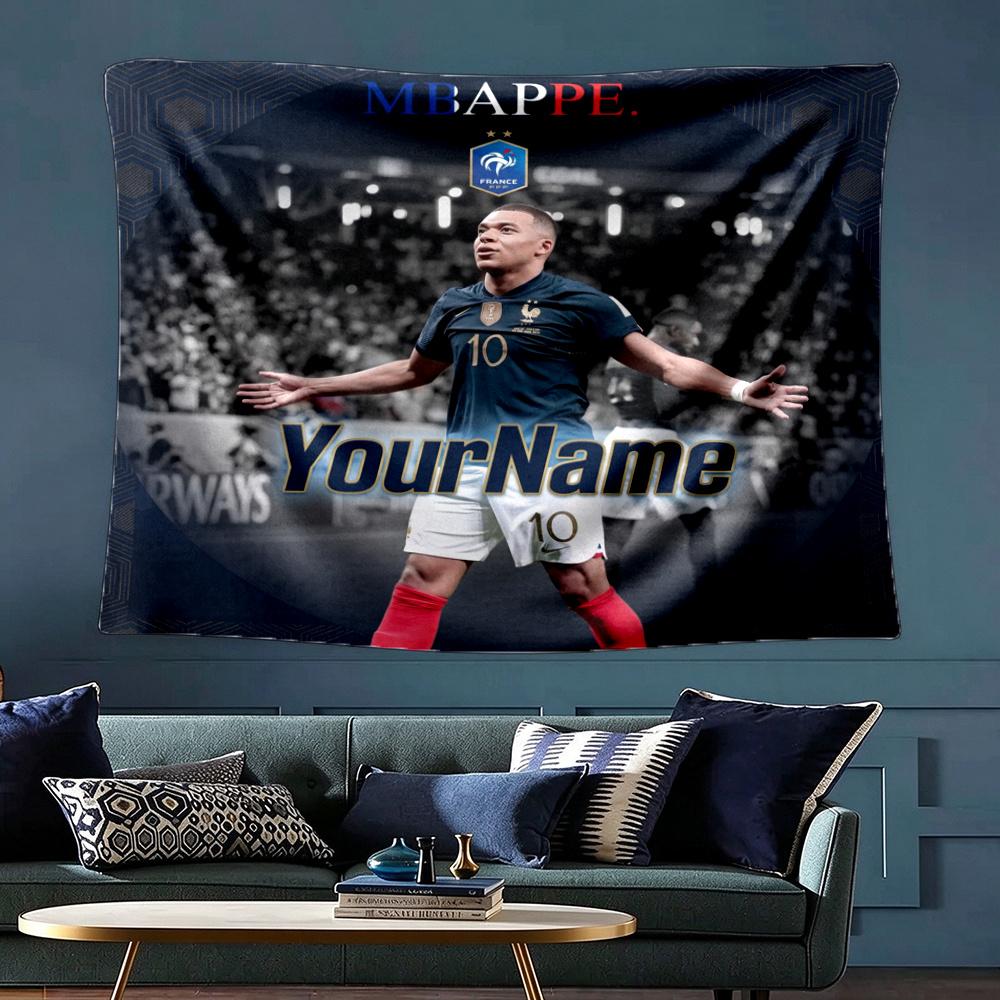Mbappe Custom Your Name Wall Decor Tapestry Art For Pet Memorial Birthday Wedding Party Backdrop Family Gift