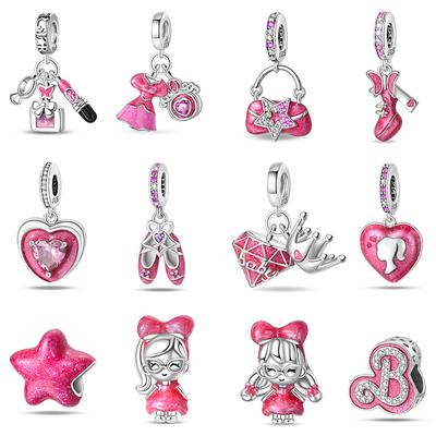 100% Copper Fashion Pink Princess Skirt Bag Lipstick Charms Beads Fit Qikaola Original Bracelets Diy Jewelry Gifts