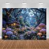 Dreamy Fairy Tale Forest Wonderland Theme Birthday Party Decorations Mushroom House Family Background Banner Stud2143
