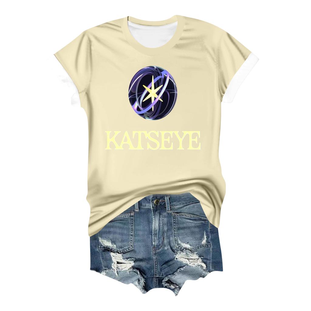 Women's Casual Printed T-shirt Round Neck Pullover Short Sleeve Top